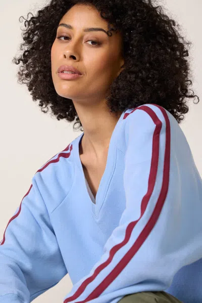 Daydreamer Solid V Neck Track Sweatshirt In Blue