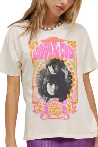 Daydreamer Sonny & Cher Melody Fair Boyfriend Tee Top In Stone Vintage In White