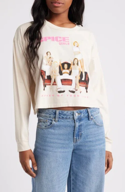 Daydreamer Spice Girls Long Sleeve Cropped Cotton Graphic T-shirt In Dirty White