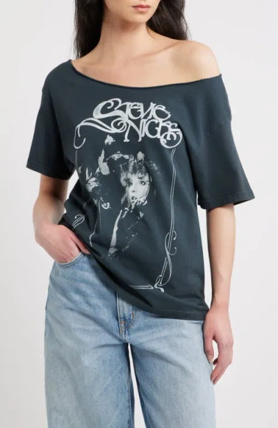 Daydreamer Stevie Nicks Bella Donna Graphic Off The Shoulder T-shirt In Blue