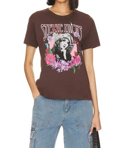Daydreamer Stevie Nicks Flower Collage Ringer Tee In Coffee Quartz In Brown