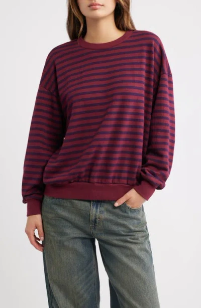 Daydreamer Stripe Terry Oversized Sweatshirt In Burgundy