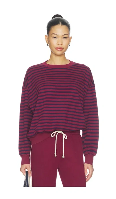 Daydreamer Stripe Terry Oversized Sweatshirt In Burgundy Stripe