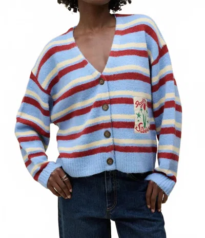 Daydreamer Stripe V-neck Slouch Cardigan In Blue/red/cream In Multi