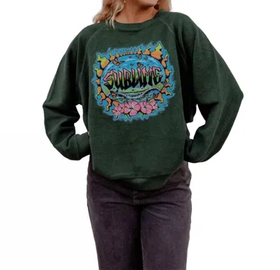 Daydreamer Sublime Graffiti Sun Reverse Raglan Crew In Vintage Green In Multi