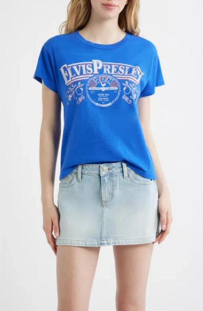 Daydreamer Sun Records X Elvis Flourish Banner Solo Tee In Blue