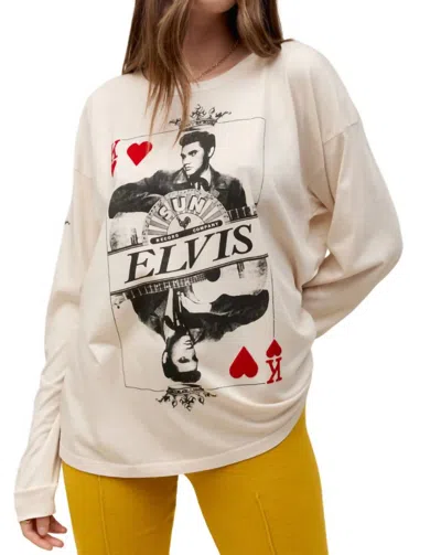 Daydreamer Sun Records X Elvis King Of Hearts Long Sleeve Tee In Dirty White