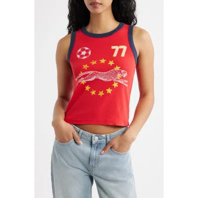 Daydreamer Team Cheetah Shrunken Tank Top In Red