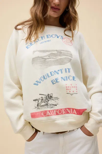 Daydreamer The Beach Boys Wouldn't It Be Nice Vintage Raglan Sweatshirt In Stone In Beige