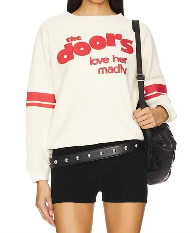 Daydreamer The Doors Love Her Madly Reverse Raglan Crew In Stone Vintage In Multi