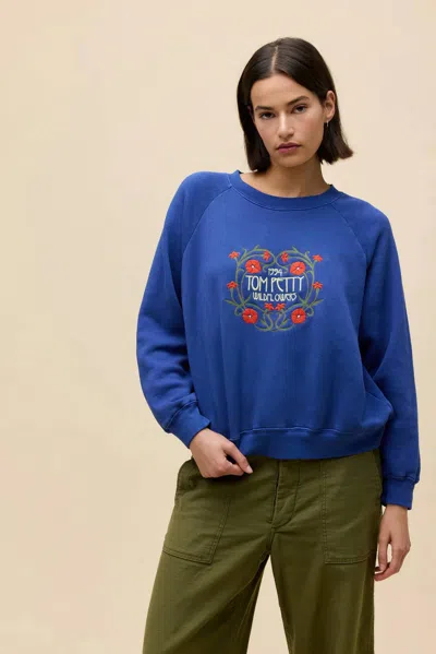 Daydreamer Tom Petty Wildflowers Shrunken Raglan Sweatshirt In Blue Quartz In Multi