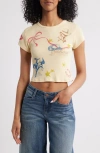 Daydreamer Western Flash Pointelle Cotton Graphic T-shirt In Neutral