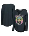 Daydreamer Women's Black Willie Nelson Graphic Raglan Long Sleeve Notch Neck Thermal Shirt In Black
