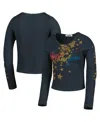 Daydreamer Women's Charcoal Distressed David Bowie Ziggy Stardust Thermal Cropped Pullover Sweatshirt In Charcoal