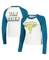Daydreamer Women's Cream/teal Van Halen 1980 World Invasion Tour Shrunken Raglan Long Sleeve Crop Top T-shirt In Cream,teal