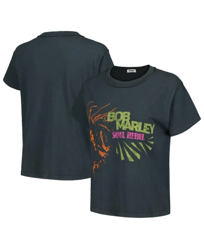 Daydreamer Women's  Black Distressed Bob Marley Soul Rebel Reverse Girlfriend T-shirt