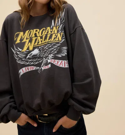 Daydreamer Women's Morgan Wallen Classic Eagle Oversized Crew Sweatshirt In Washed Black In Multi