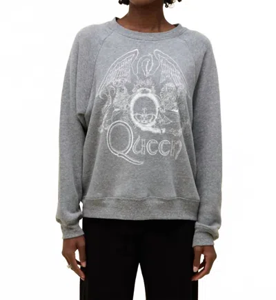 Daydreamer Women's Queen Crest Vintage Raglan Sweatshirt In Heather Grey In Gray