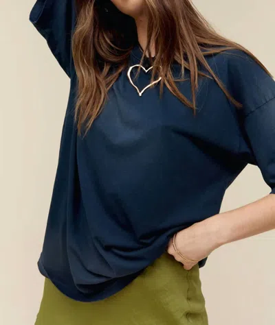 Daydreamer Women's Solid Reverse Gf Top In Washed Black In Blue