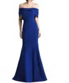Daymor Off Shoulder Evening Gown In Navy