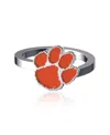 Dayna Designs Women's  Clemson Tigers Bypass Enamel Silver Ring In Silver