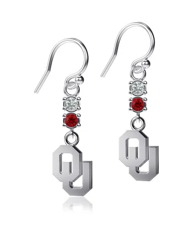 Dayna Designs Women's  Oklahoma Sooners Dangle Crystal Earrings In Silver
