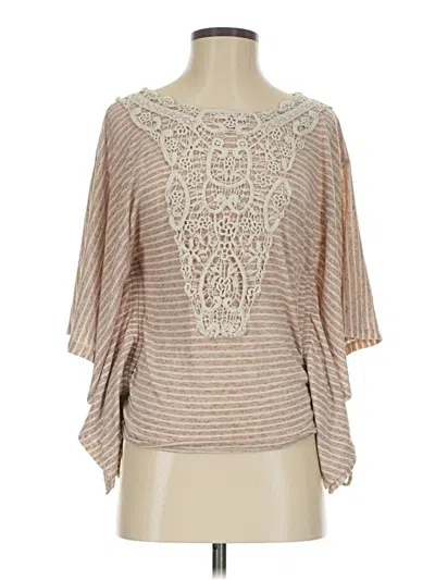 Pre-owned Daytrip 3/4 Sleeve Top Tan Boatneck Tops In Brown