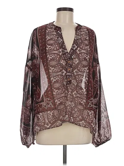 Pre-owned Daytrip Long Sleeve Blouse In Burgundy