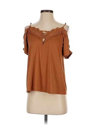 Pre-owned Daytrip Short Sleeve Top Brown Cold Shoulder Neckline Tops
