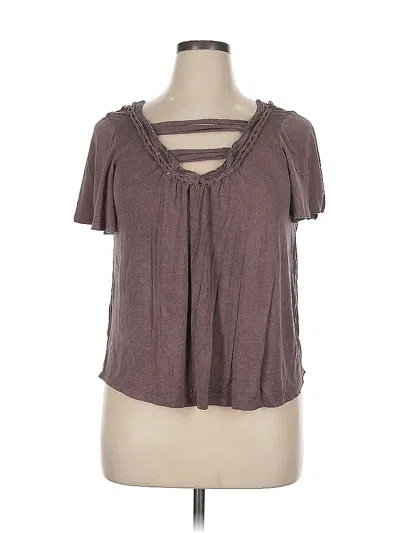 Pre-owned Daytrip Short Sleeve Top Brown Keyhole Neckline Tops