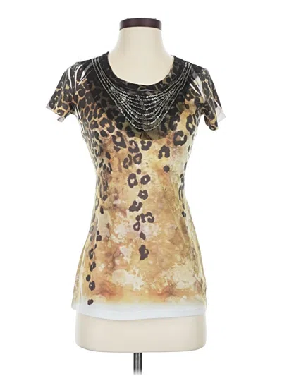 Pre-owned Daytrip Short Sleeve Top Gold Animal Print Pattern Scoop Neck Tops