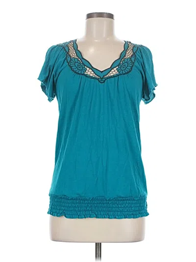 Pre-owned Daytrip Short Sleeve Top Teal Keyhole Neckline Tops