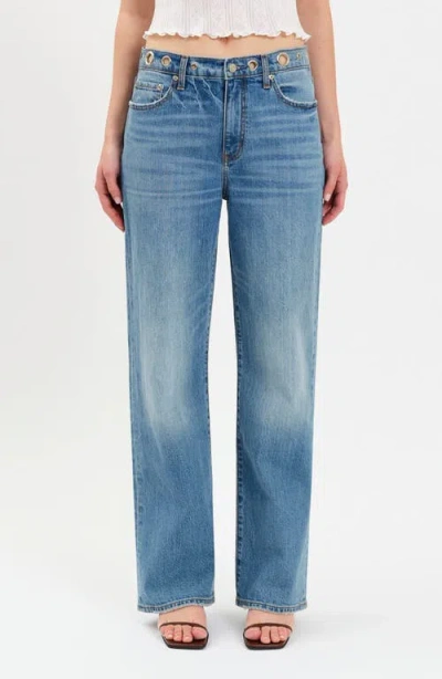 Daze 1999 Ripped High Waist Straight Leg Jeans In White