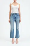 Daze Shy Girl Raw Edge Kick Flare Crop Jeans In Blue