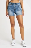 DAZE BOTTOM LINE DISTRESSED HIGH WAIST DENIM CUTOFF SHORTS