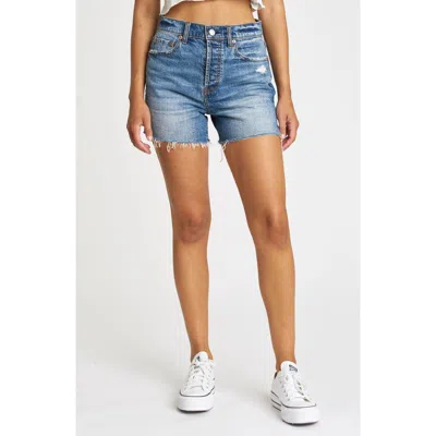 Daze Bottom Line Distressed High Waist Denim Cutoff Shorts In Tru