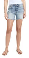 Daze Troublemaker Distressed High Waist Denim Shorts In Time Out Vintage