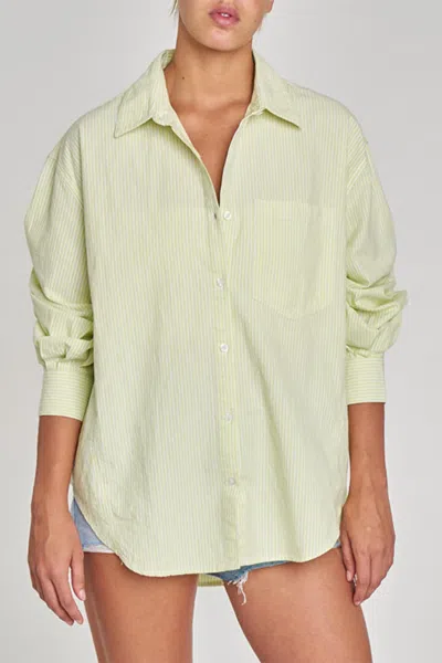 Daze Boyfriend Button Up Shirt In Limeade Stripe In Green