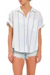 Daze Breezy Boyfriend Shirt In White Blue Stripe In White