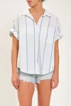 Daze Breezy Boyfriend Shirt In White Blue Stripe In Multi