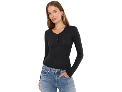 Daze Bunny Everyday  V-neck Long Sleeve Pointelle Henley Women's Clothing Black: Xl, Cotton
