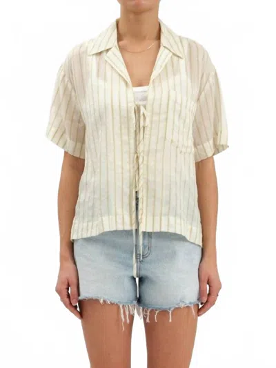 Daze Buttercup Tie Front Shirt In Sunnyside Stripe In Neutral