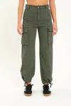 Daze Cadet Cargo High Rise Cinch Hem Pants In Grass In Green