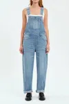 Daze Canyon Barrel Leg Denim Overall In Plot Twist In Blue