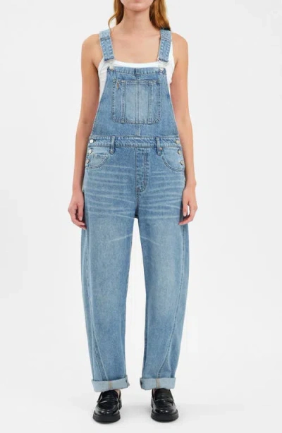 Daze Canyon Barrel Leg Denim Overalls In Plot Twist