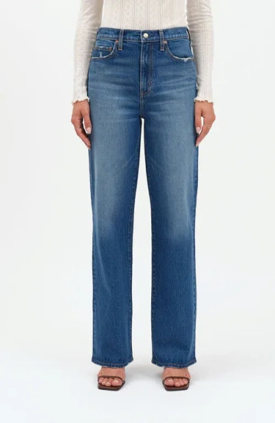 Daze City Distressed High Waist Straight Leg Jeans In Blue