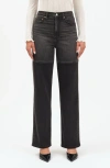 Daze City Two-tone High Waist Straight Leg Jeans In Black