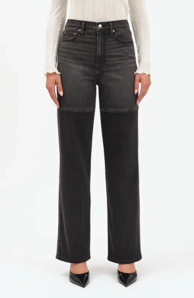 Daze City Two-tone High Waist Straight Leg Jeans In Black