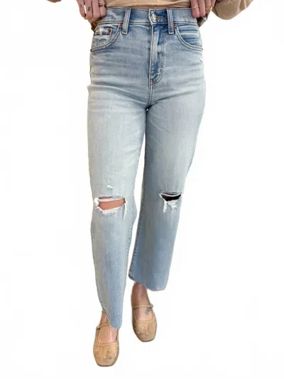 Daze Clementine Distressed High Rise Wide Ankle Jeans In Blue