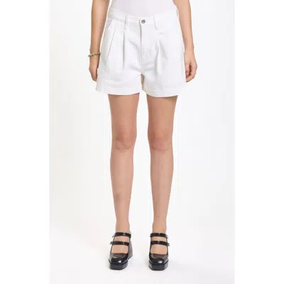 Daze Coronado Pleated Denim Shorts In White